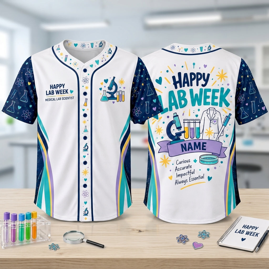 Custom Happy Lab Week Medical Lab Scientist Baseball Jersey - Lab Tech Gift - mockup 1