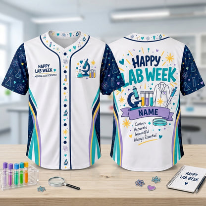 Custom Happy Lab Week Medical Lab Scientist Baseball Jersey - Lab Tech Gift - mockup 1