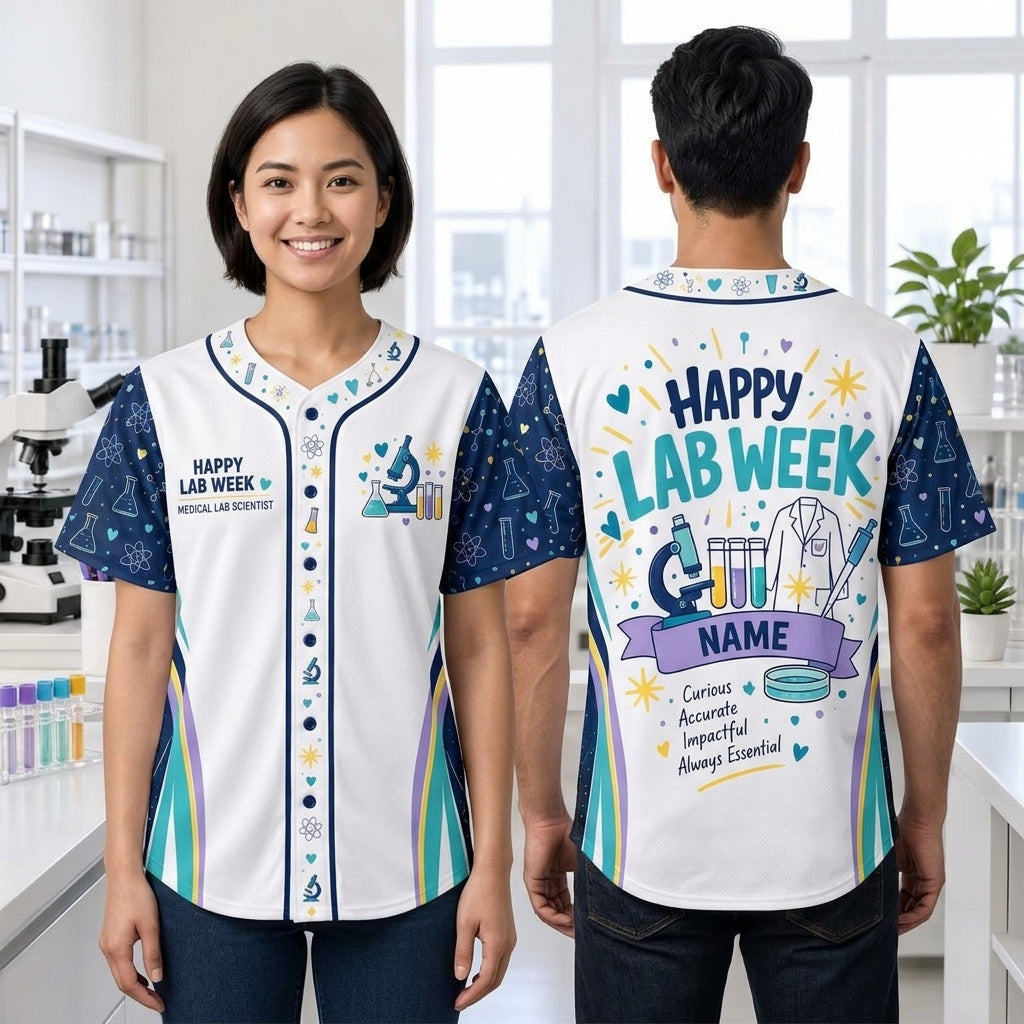 Custom Happy Lab Week Medical Lab Scientist Baseball Jersey - Lab Tech Gift - mockup 2
