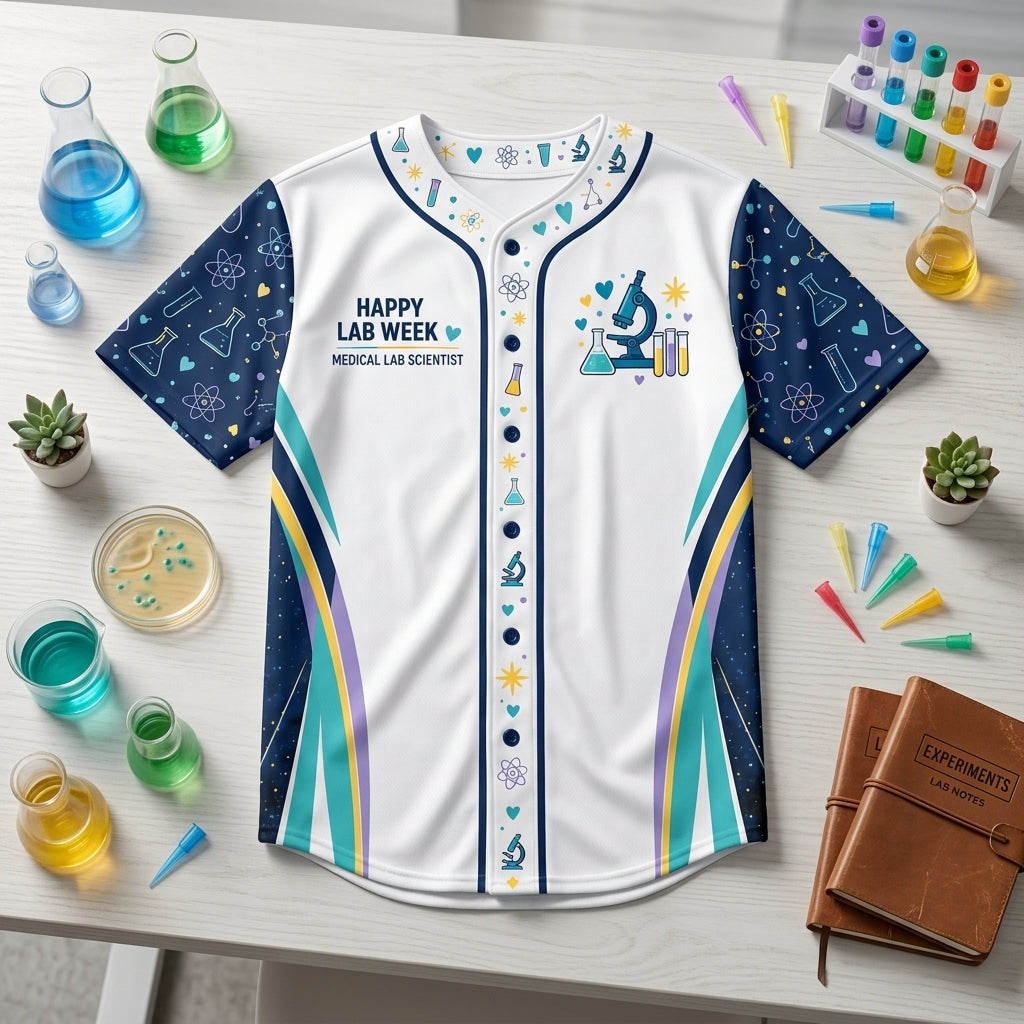 Custom Happy Lab Week Medical Lab Scientist Baseball Jersey - Lab Tech Gift - mockup 3
