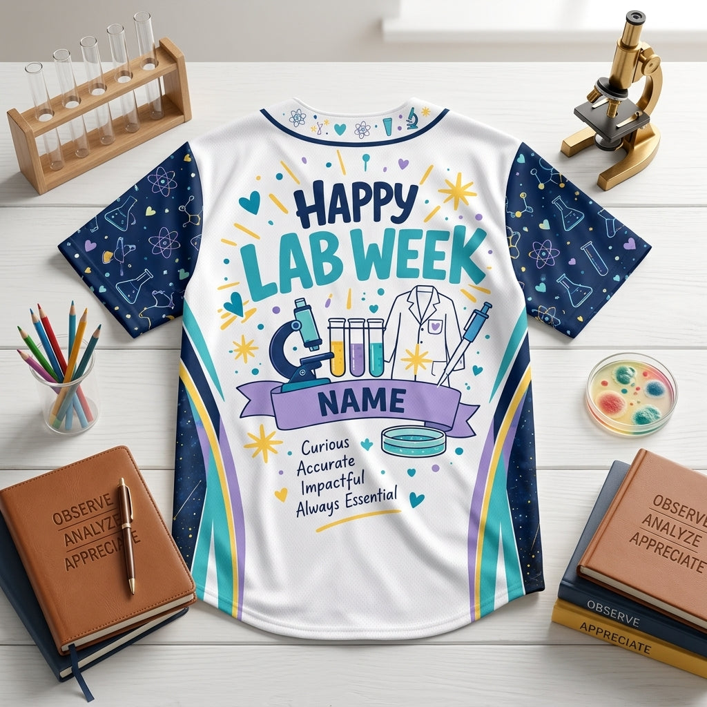 Custom Happy Lab Week Medical Lab Scientist Baseball Jersey - Lab Tech Gift - mockup 4