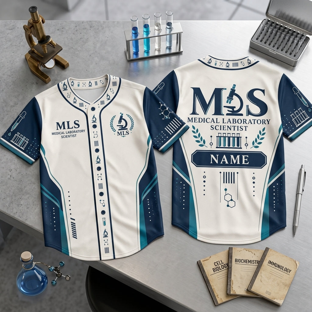 Personalized MLS Monogram Microscope Baseball Jersey - Medical Lab Scientist Gift - mockup 1