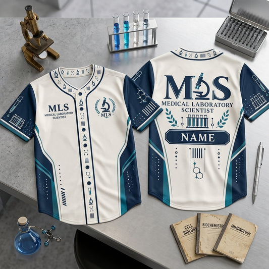 Personalized MLS Monogram Microscope Baseball Jersey - Medical Lab Scientist Gift - mockup 1