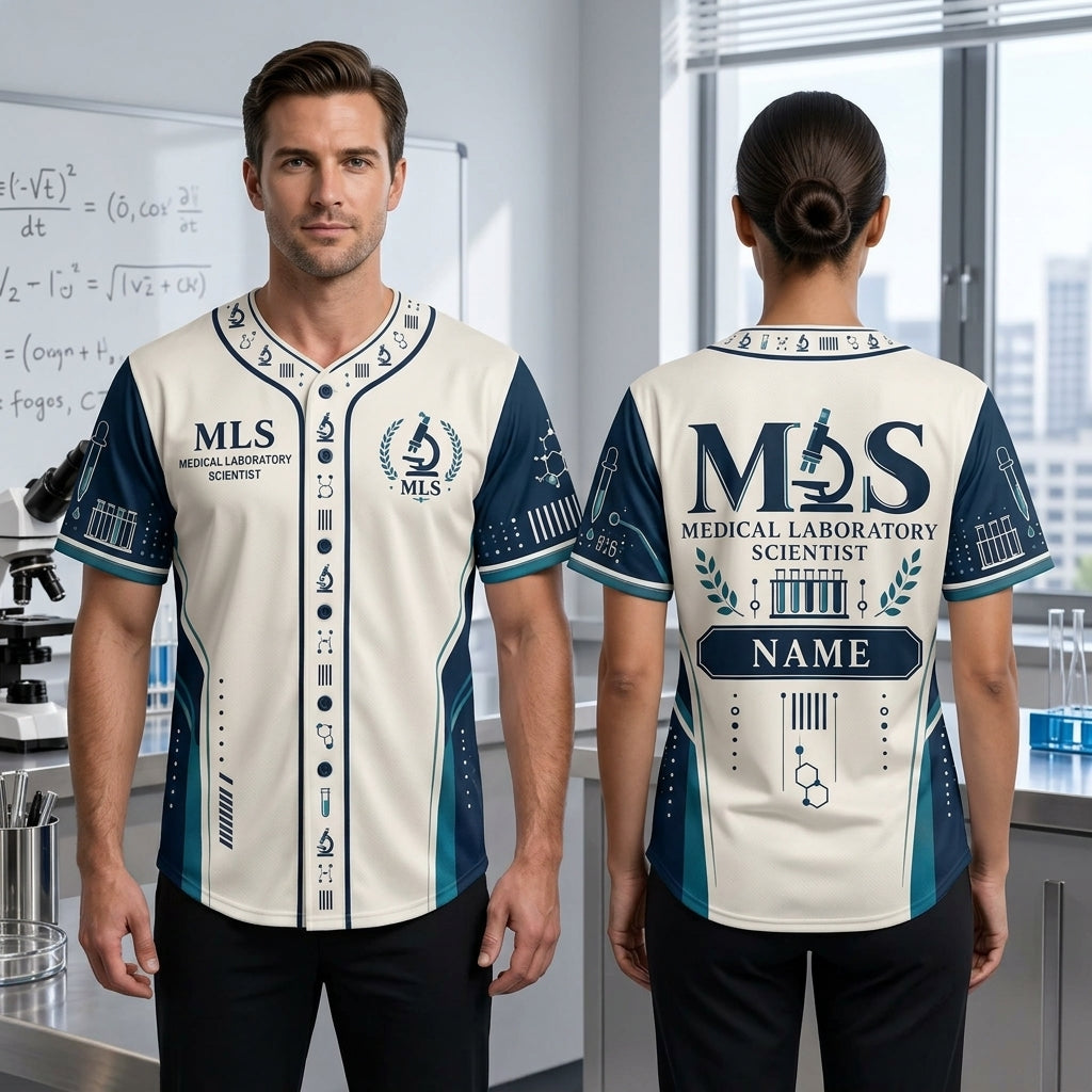 Personalized MLS Monogram Microscope Baseball Jersey - Medical Lab Scientist Gift - mockup 2