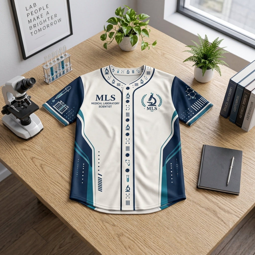 Personalized MLS Monogram Microscope Baseball Jersey - Medical Lab Scientist Gift - mockup 3