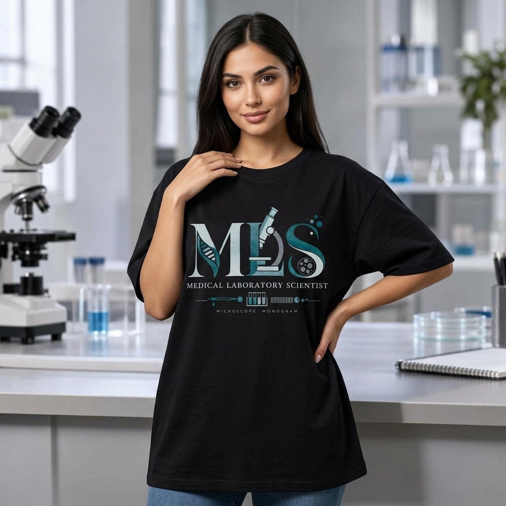 Medical Laboratory Scientist MLS Monogram Microscope T-shirt Sweatshirt Hoodie - Lab Tech Gift - mockup 1