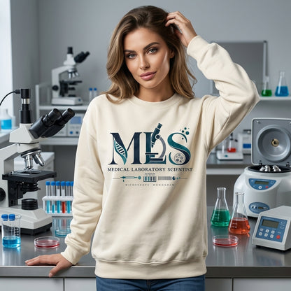 Medical Laboratory Scientist MLS Monogram Microscope T-shirt Sweatshirt Hoodie - Lab Tech Gift - mockup 2