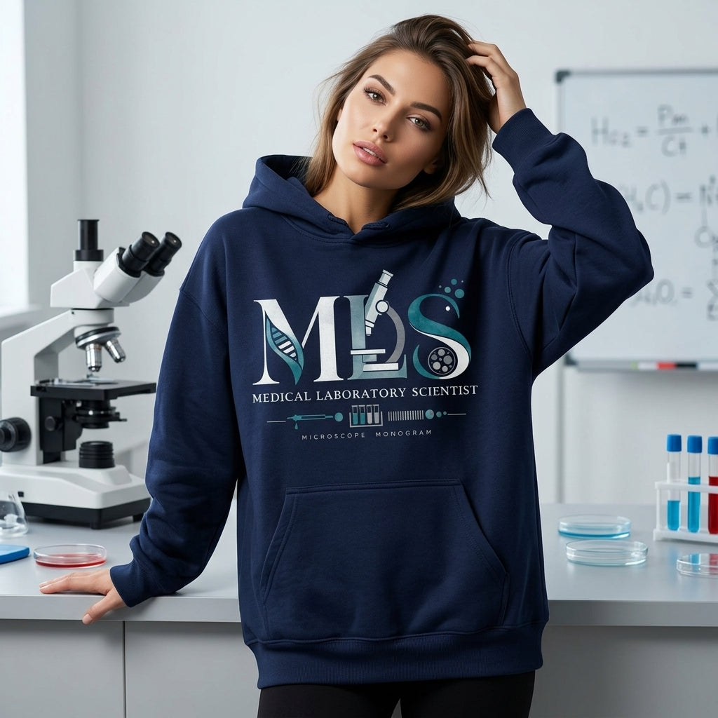 Medical Laboratory Scientist MLS Monogram Microscope T-shirt Sweatshirt Hoodie - Lab Tech Gift - mockup 3