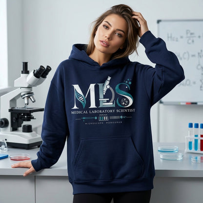 Medical Laboratory Scientist MLS Monogram Microscope T-shirt Sweatshirt Hoodie - Lab Tech Gift - mockup 3