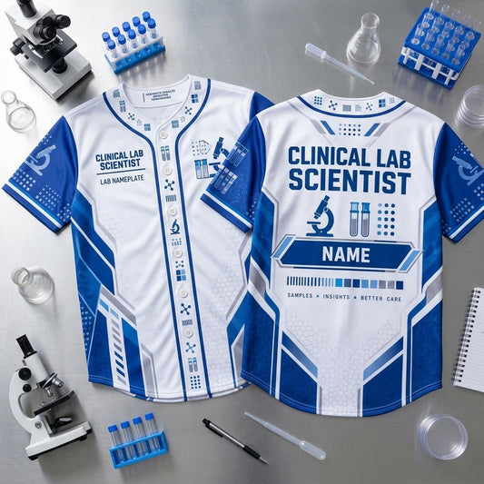 Custom Clinical Lab Scientist Name Badge Baseball Jersey - Personalized Lab Gift - mockup 1