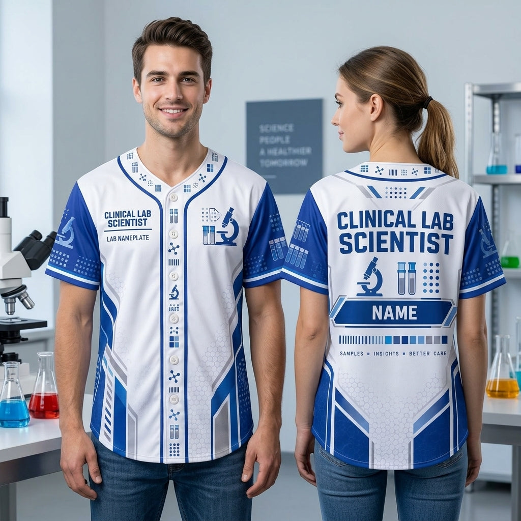 Custom Clinical Lab Scientist Name Badge Baseball Jersey - Personalized Lab Gift - mockup 2