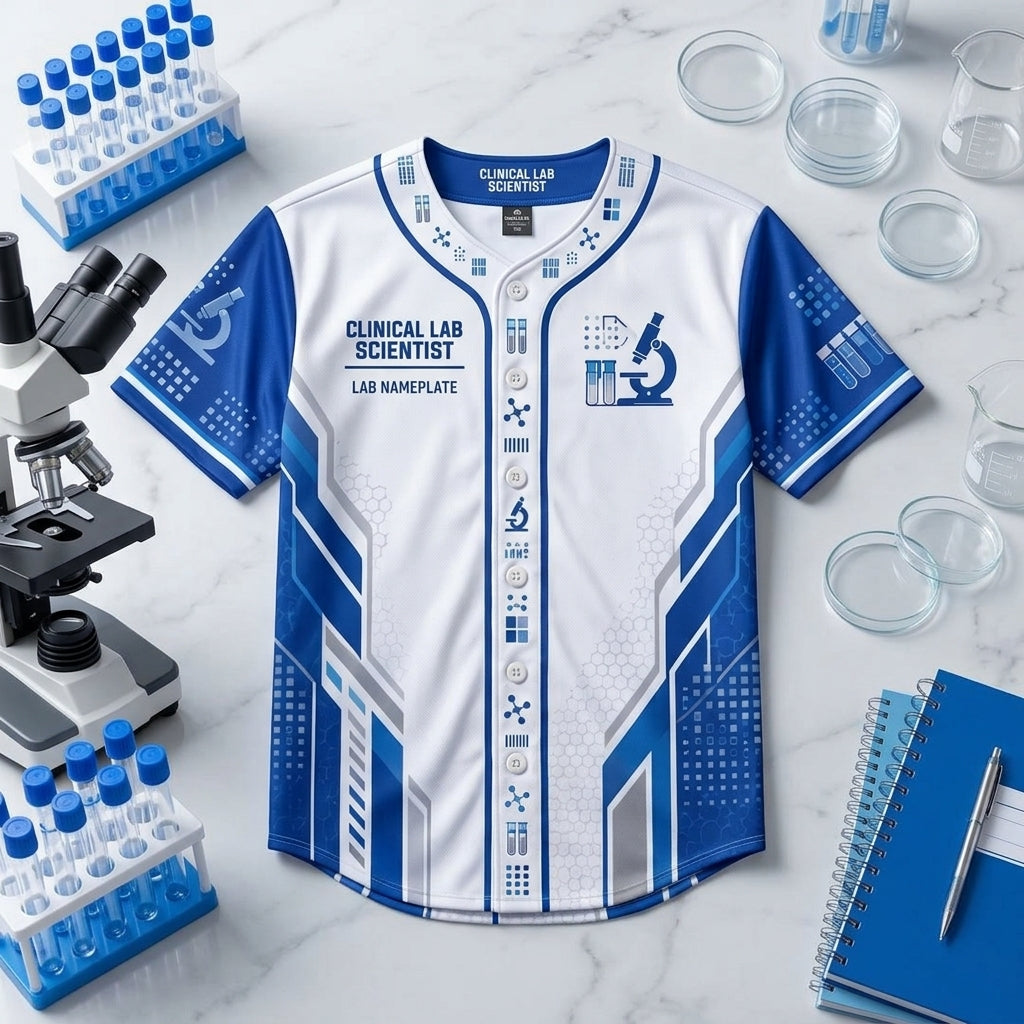 Custom Clinical Lab Scientist Name Badge Baseball Jersey - Personalized Lab Gift - mockup 3