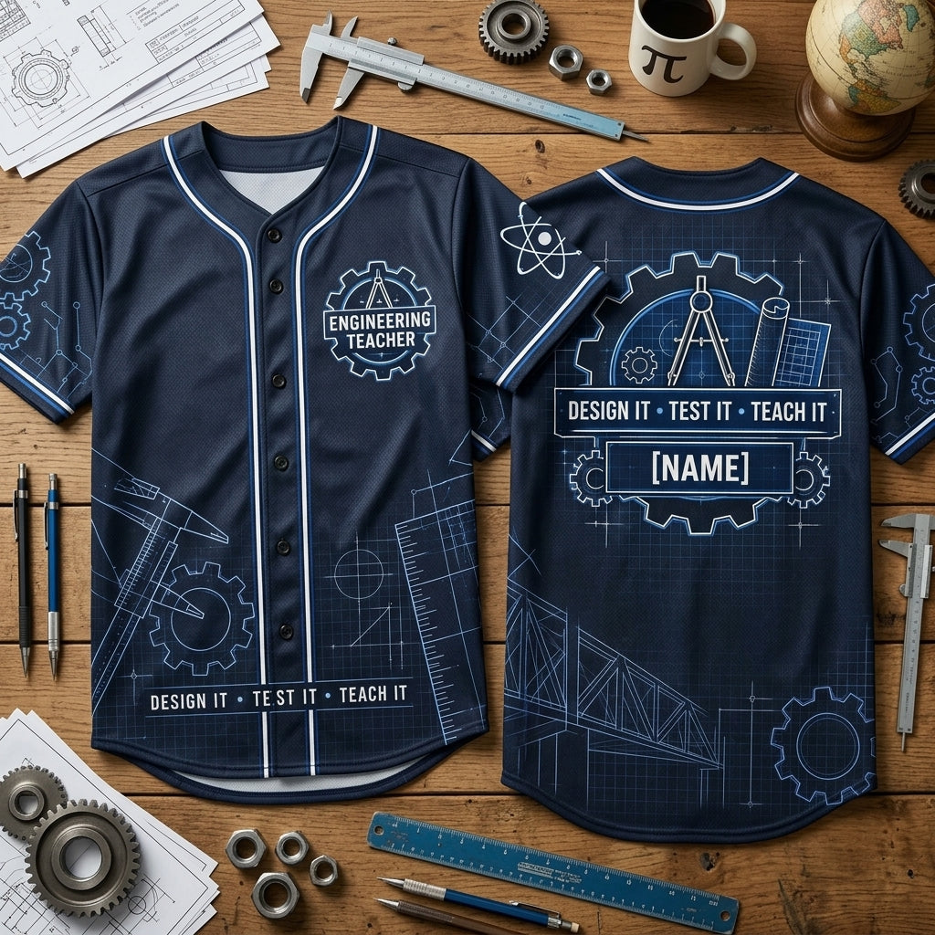 Custom Engineering Teacher Design Challenge Baseball Jersey - Personalized Gift - mockup 1