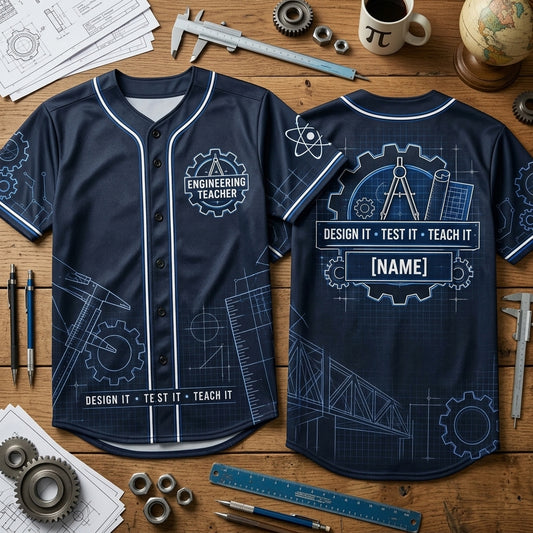 Custom Engineering Teacher Design Challenge Baseball Jersey - Personalized Gift - mockup 1