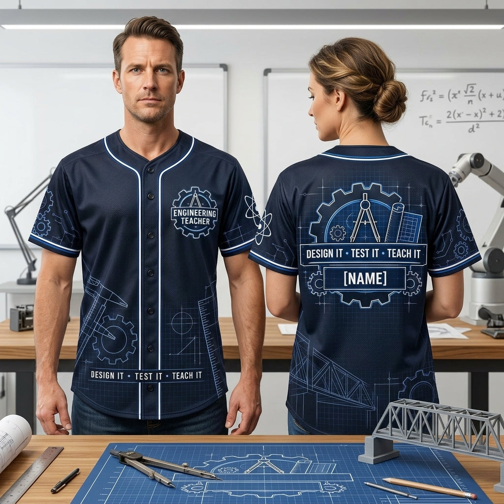 Custom Engineering Teacher Design Challenge Baseball Jersey - Personalized Gift - mockup 2