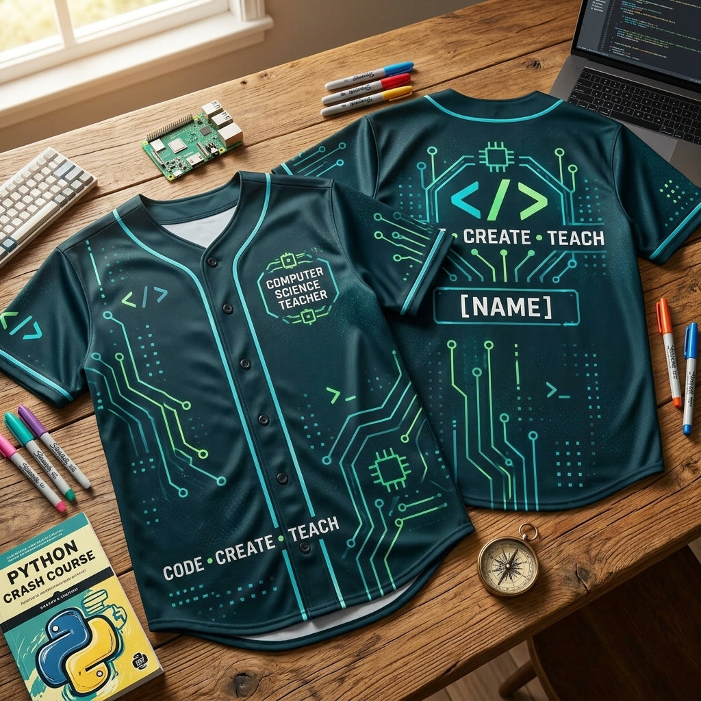 Custom Computer Science Teacher Code Lab Baseball Jersey - Tech Education Gift - mockup 1
