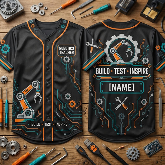 Custom Robotics Teacher Build Lab Baseball Jersey – Personalized STEM Educator Gift - mockup 1