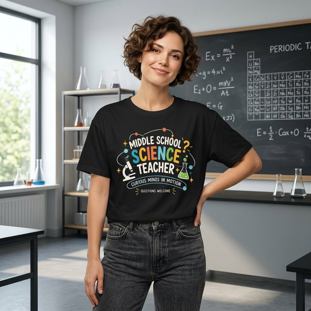 Middle School Science Teacher Curious Minds T-shirt Sweatshirt Hoodie - Science Educator Gift - mockup 1