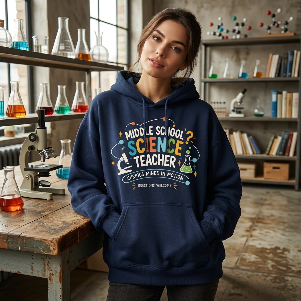 Middle School Science Teacher Curious Minds T-shirt Sweatshirt Hoodie - Science Educator Gift - mockup 3