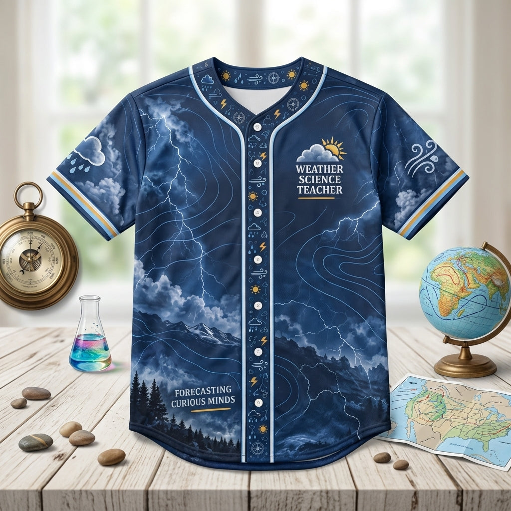 Personalized Weather Science Teacher Meteorology Lab Baseball Jersey – Science Educator Gift - mockup 3