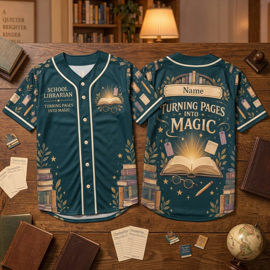 Custom School Librarian Reading Magic Baseball Jersey - Personalized Gift for Librarians - mockup 1