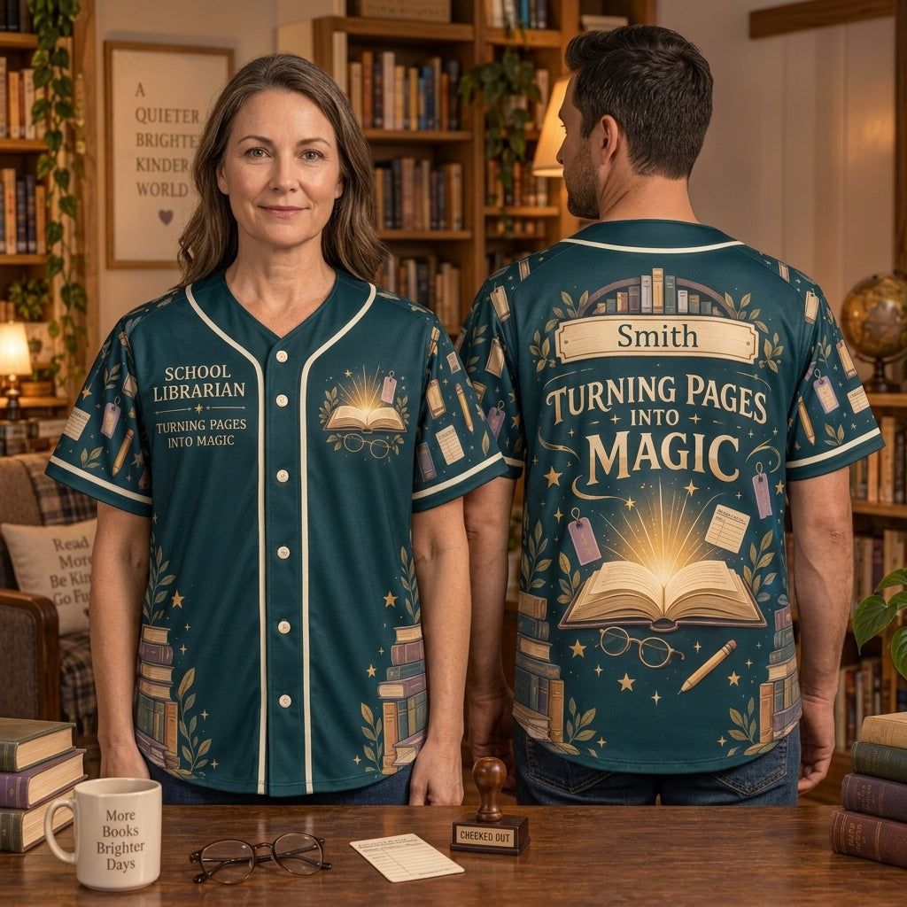 Custom School Librarian Reading Magic Baseball Jersey - Personalized Gift for Librarians - mockup 2