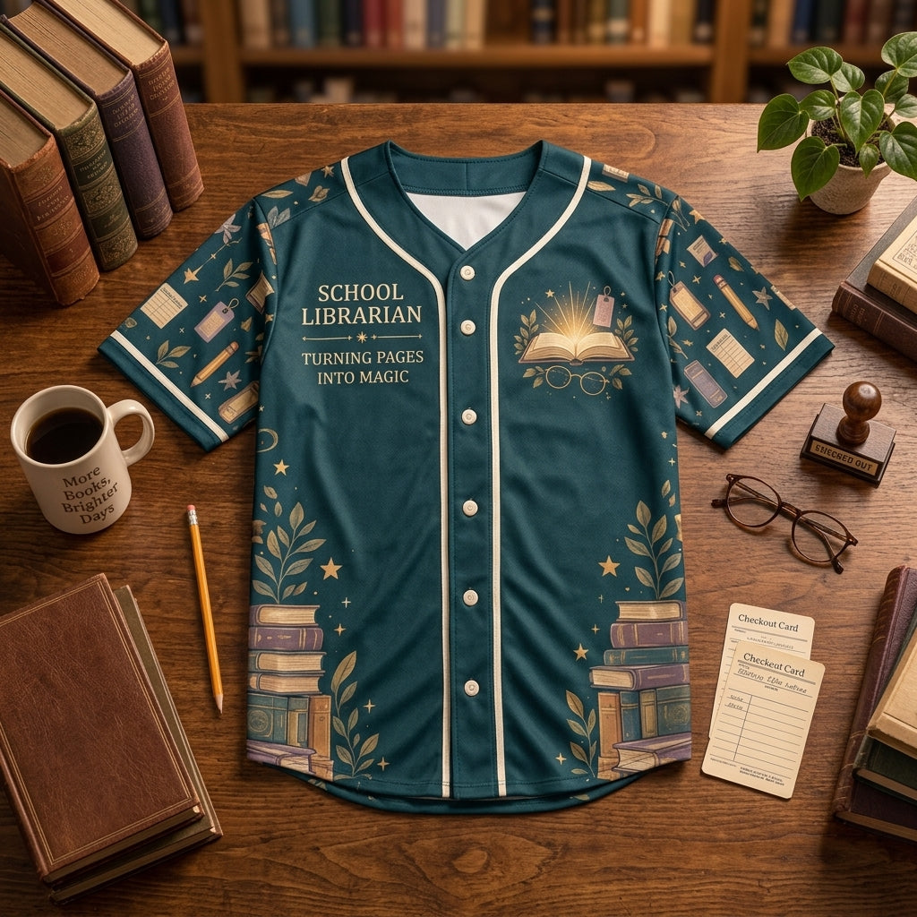 Custom School Librarian Reading Magic Baseball Jersey - Personalized Gift for Librarians - mockup 3