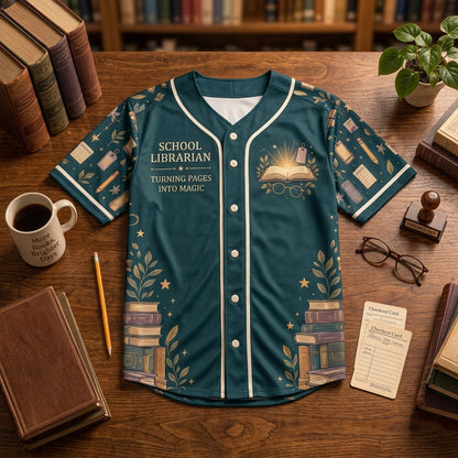 Custom School Librarian Reading Magic Baseball Jersey - Personalized Gift for Librarians - mockup 3