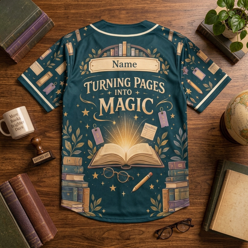 Custom School Librarian Reading Magic Baseball Jersey - Personalized Gift for Librarians - mockup 4