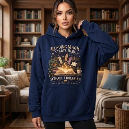 School Librarian Reading Magic T-shirt Sweatshirt Hoodie – Educator Appreciation Gift - mockup 3