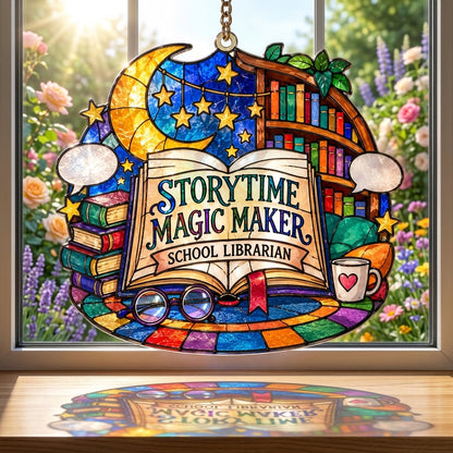 Storytime Magic Maker School Librarian Custom Shape Suncatcher – Library Window Decor Gift - mockup 1
