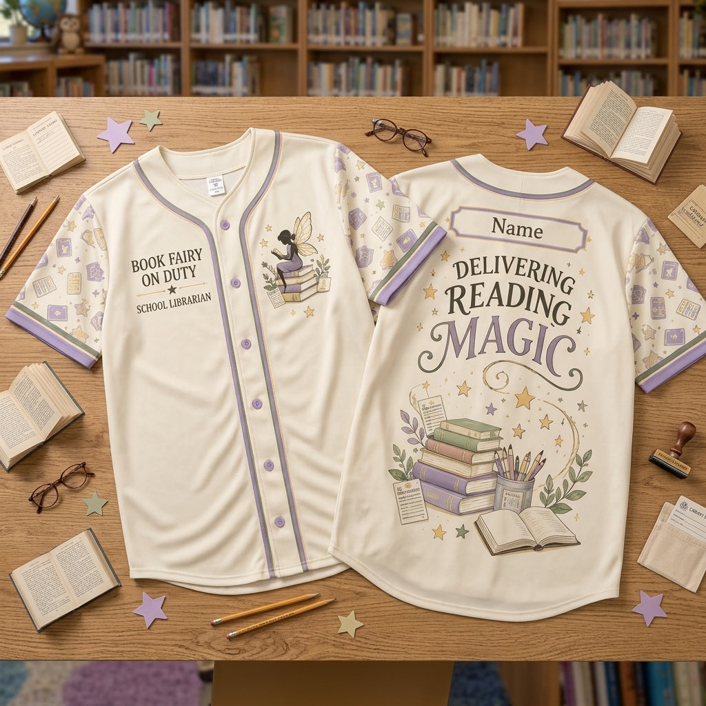 Personalized Book Fairy School Librarian Baseball Jersey - Delivering Reading Magic - mockup 1
