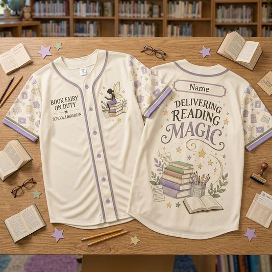 Personalized Book Fairy School Librarian Baseball Jersey - Delivering Reading Magic - mockup 1
