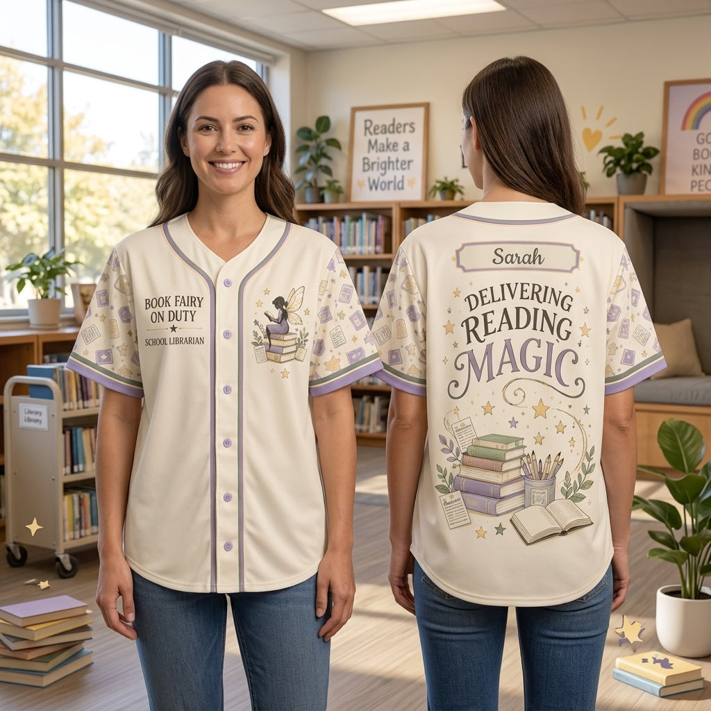 Personalized Book Fairy School Librarian Baseball Jersey - Delivering Reading Magic - mockup 2