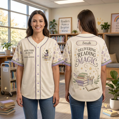 Personalized Book Fairy School Librarian Baseball Jersey - Delivering Reading Magic - mockup 2