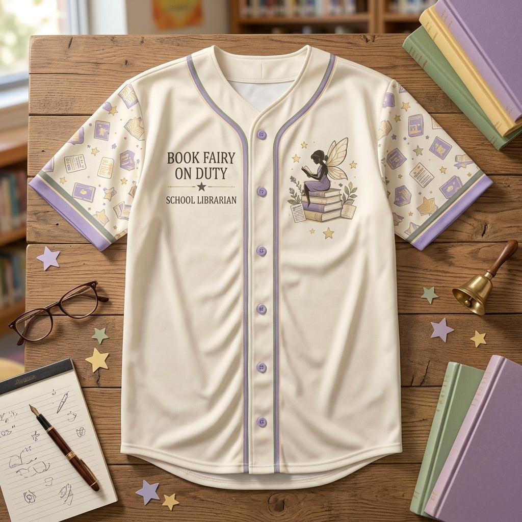 Personalized Book Fairy School Librarian Baseball Jersey - Delivering Reading Magic - mockup 3