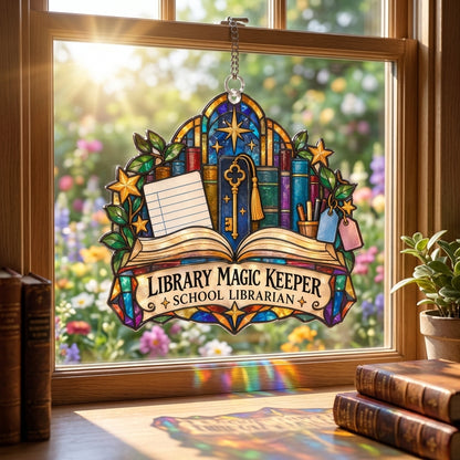 Library Magic Keeper School Librarian Custom Shape Suncatcher – Educator Gift - mockup 1