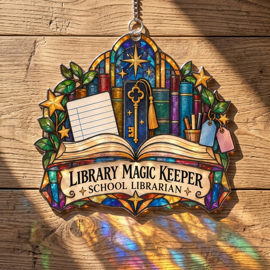 Library Magic Keeper School Librarian Custom Shape Suncatcher – Educator Gift - mockup 2