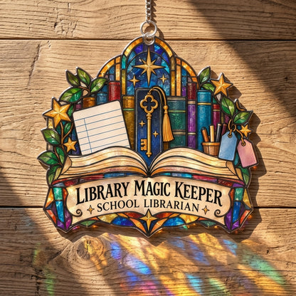 Library Magic Keeper School Librarian Custom Shape Suncatcher – Educator Gift - mockup 2