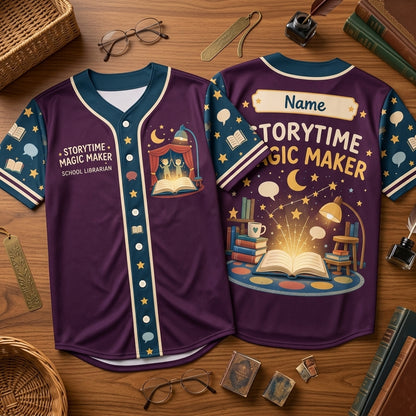 Custom Storytime Magic Maker School Librarian Baseball Jersey - mockup 1