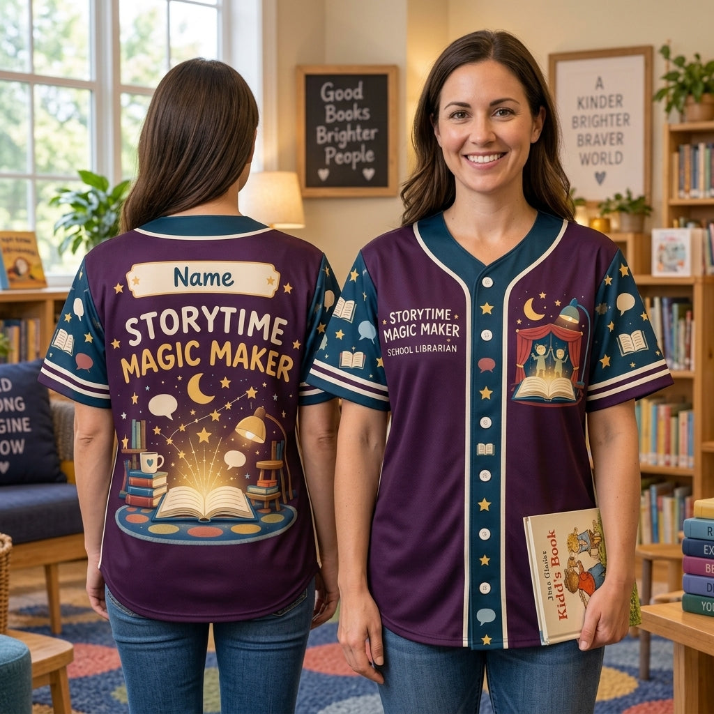 Custom Storytime Magic Maker School Librarian Baseball Jersey - mockup 2