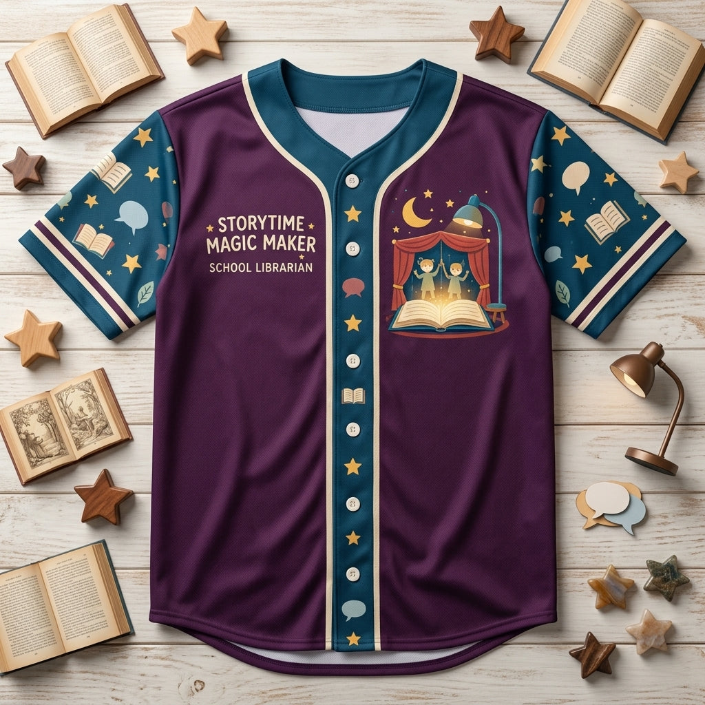 Custom Storytime Magic Maker School Librarian Baseball Jersey - mockup 3