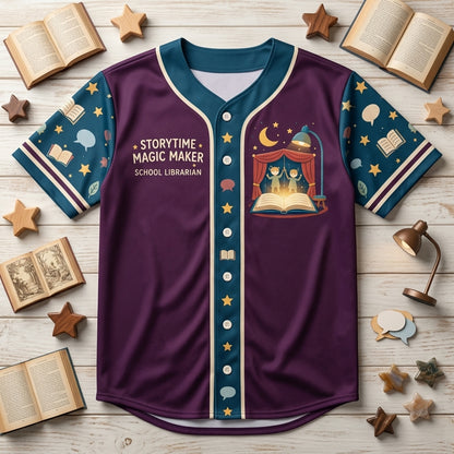 Custom Storytime Magic Maker School Librarian Baseball Jersey - mockup 3