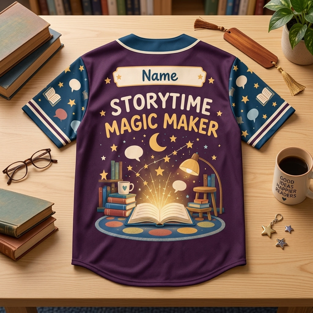 Custom Storytime Magic Maker School Librarian Baseball Jersey - mockup 4