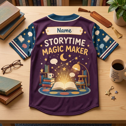 Custom Storytime Magic Maker School Librarian Baseball Jersey - mockup 4