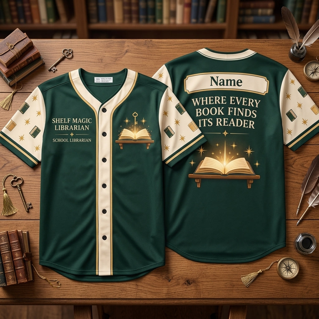 Personalized Shelf Magic Librarian Baseball Jersey - Gift for School Librarians - mockup 1