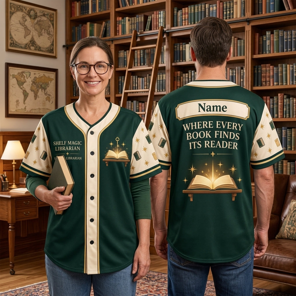 Personalized Shelf Magic Librarian Baseball Jersey - Gift for School Librarians - mockup 2