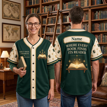 Personalized Shelf Magic Librarian Baseball Jersey - Gift for School Librarians - mockup 2