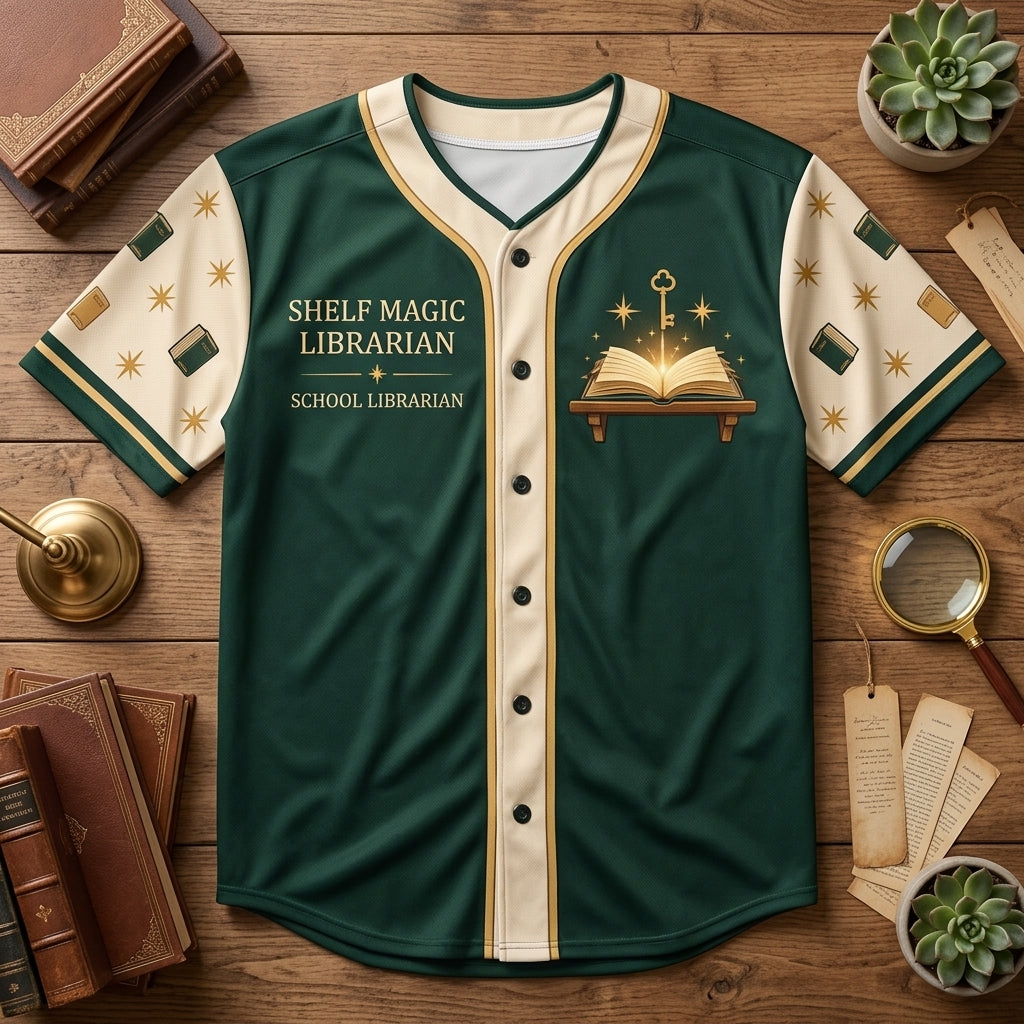 Personalized Shelf Magic Librarian Baseball Jersey - Gift for School Librarians - mockup 3
