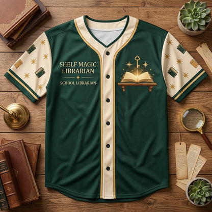 Personalized Shelf Magic Librarian Baseball Jersey - Gift for School Librarians - mockup 3